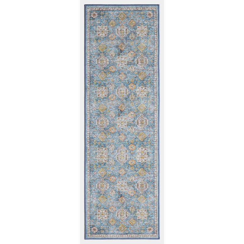 Lyanne Washable Non-Slip Blue Area Rug, Runner 2'2" x 7'