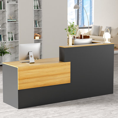 Comptoir de réception en L 85,8 pouces avec comptoir Table de caisse moderne avec comptoir pour salle de réception, salon, bureau, magasin, magasin, clinique, halls d'entrée, magasin, maison