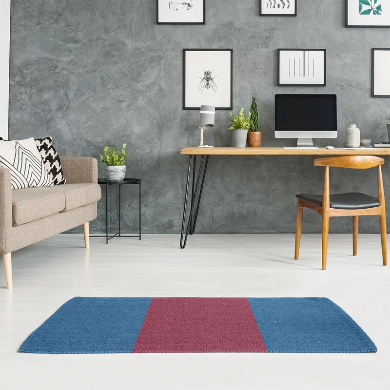 Tapis bleu à rayures de hockey national, Rectangle 5 pi x 7 pi, Oui