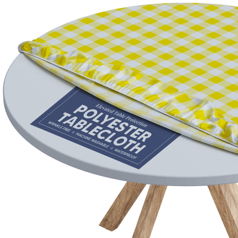 Tablecloth Of Polyester- Fitted With Elastic, Water Proof, Washable, Fits For Table, Checked Design By Sorfey., 42" Round