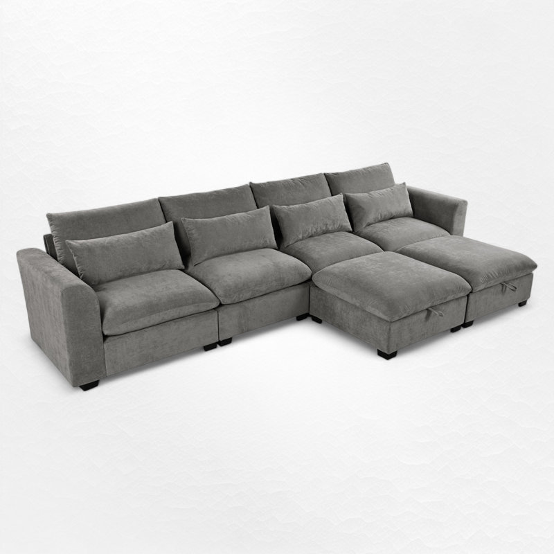 Canapé modulaire 6 pièces rembourré, Mélange de polyester / lin gris