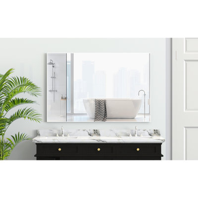 Miroir mural moderne de 122 x 81 cm (48 x 32 po) pour chambre à coucher, avec cadre en aluminium blanc, verre résistant aux UV, installation rapide pour salle de bain ou salon, options de montage horizontal/vertical, grande taille, résistant aux UV, facile à installer.