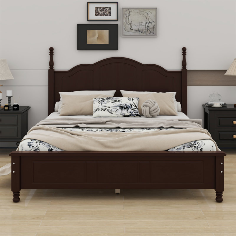 Base de lit plateforme en bois, Noyer foncé, Double