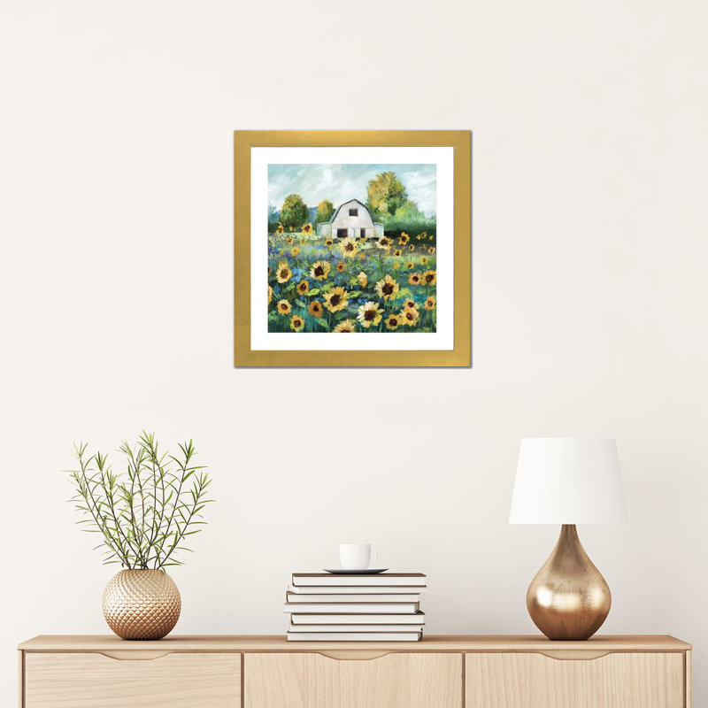 Tournesol grange par Nan - impression, Encadrement doré, H 16 po x l 16 po x p 1 po