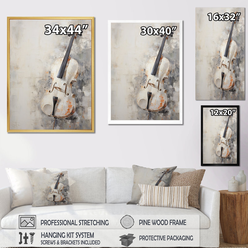Minimalisme blanc, musique violon - musique encadrée, Cadre flottant noir, H 40 po x l 30 po x P 1,5 po