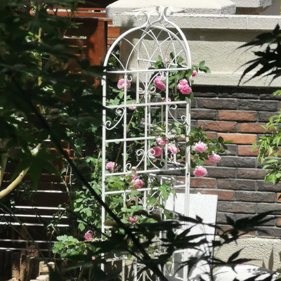 Treillis de jardin en métal 71 po x 19,7 po 4, blanc crème antirouille, assemblage facile, 4 treillis, résistance à la rouille, simple
