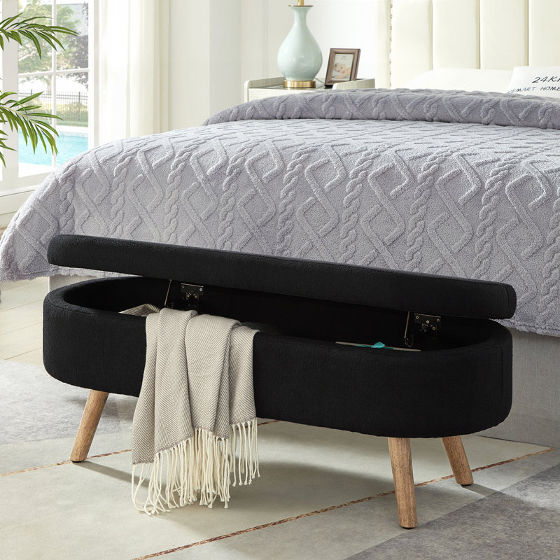 Banc de rangement avec repose-pieds ovale, Noir