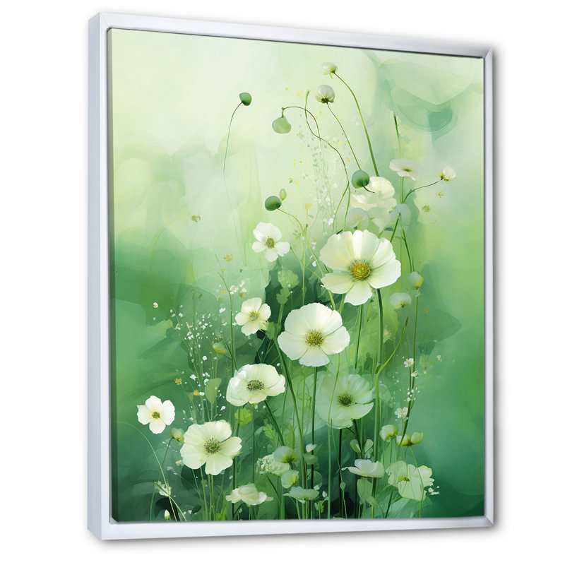 Green and White Seasons Symphony sur toile, Cadre flottant blanc, H 20 po x l 12 po x P 1 po