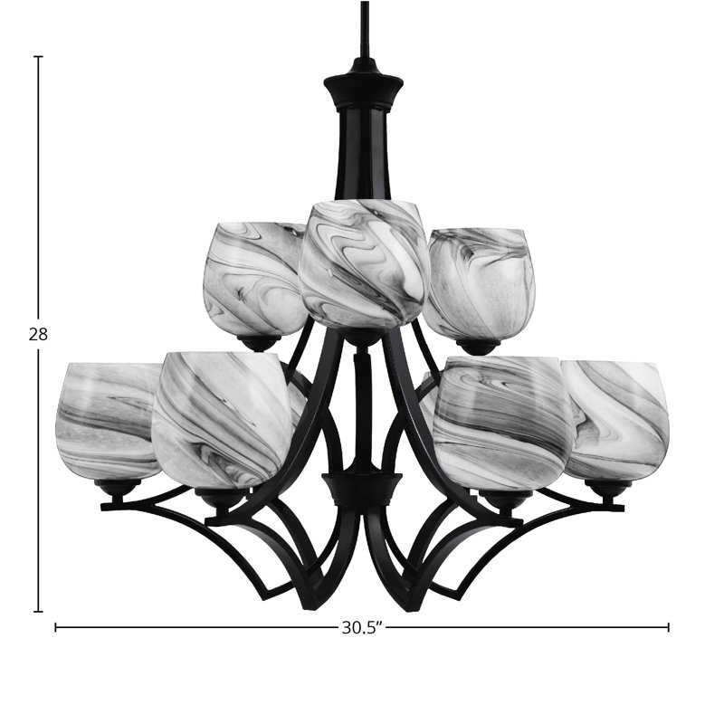 Lustre 9 lumières Zilo illustré avec verre de 6 po Zilo, Gris, Noir mat