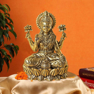 Small Brass Superfine Goddess Lakshmi Idol - Handcrafted Traditional Indian Religious Statue 4.5"H x 3"W Prosperity Home Decor