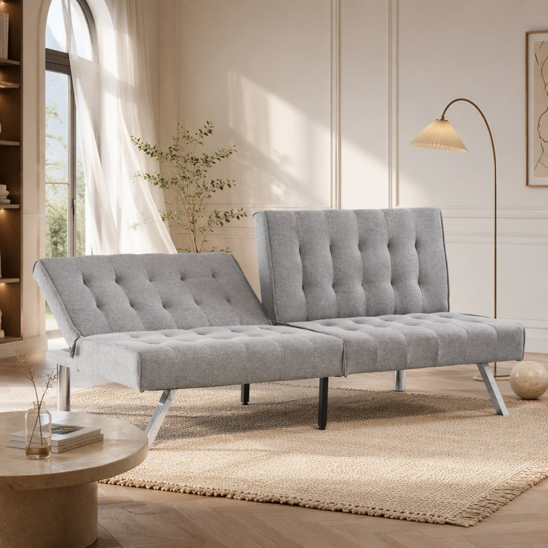 Canapé-lit futon polyvalent avec cadre en bois robuste et pieds élégants en acier inoxydable