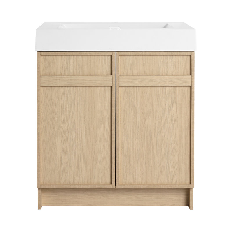 Meuble-lavabo autoportant de 30 po avec lavabo en résine blanche et 2 portes d'armoire à fermeture en douceur ((KD-PACKING)
