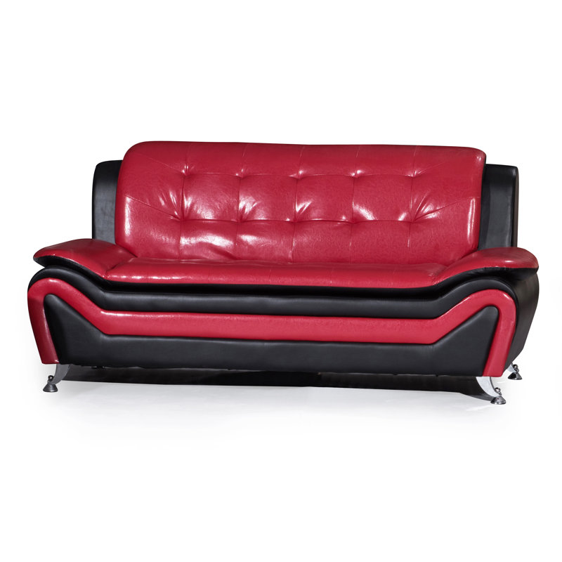 Irlee 76.38'' Faux Leather Sofa, Red/Black Faux Leather