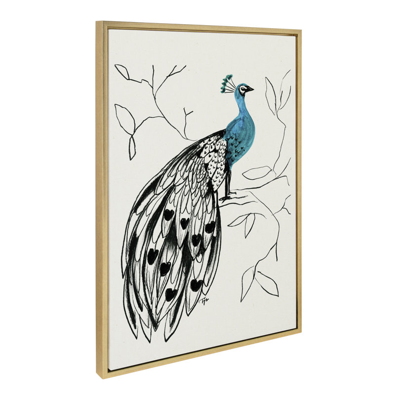 658 Peacock by Teju Reval Framed Canvas Wall Art Print, Gold