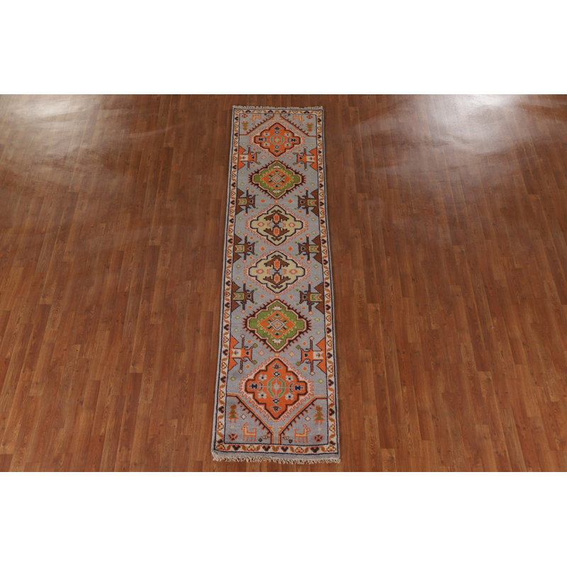 Tapis de couloir traditionnel bleu clair en laine 3 x 10