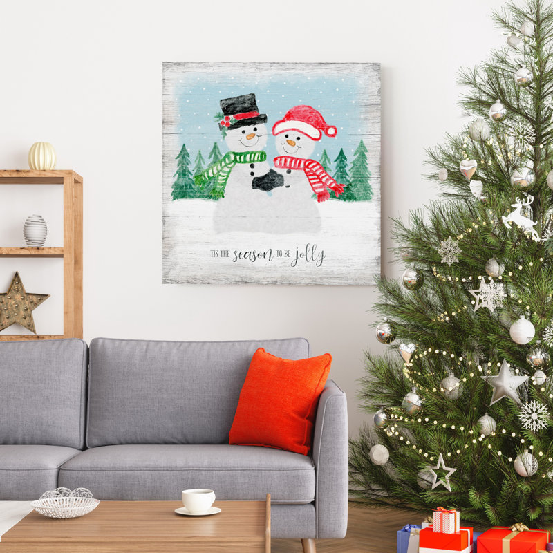 Holiday Snowmen - Reproduction d'art sur toile tendue, H 32 po x l 32 po x P 1 po