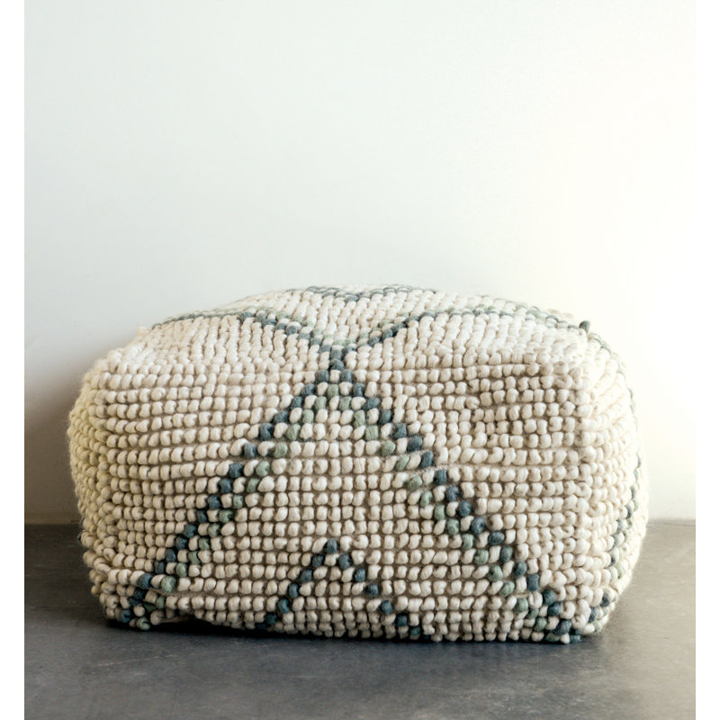Dakota New Zealand Wool Square Pouf, Natural/Mint Wool