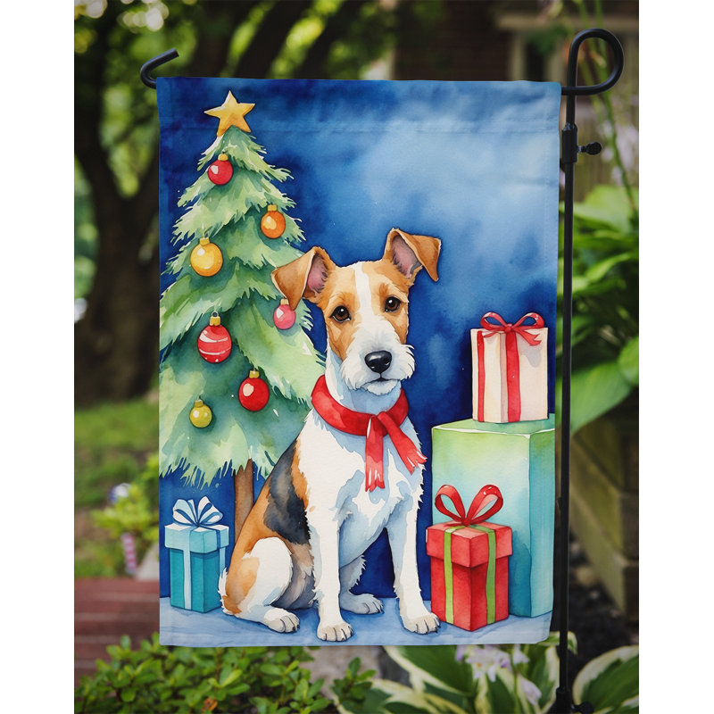 Christmas Reindeer Garden Flag, Fox Terrier