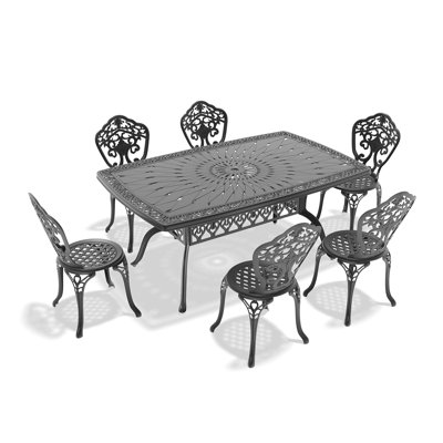 de salle à manger en fonte d'aluminium toutes pièces avec cadre noir pour patio, terrasse ou jardin
