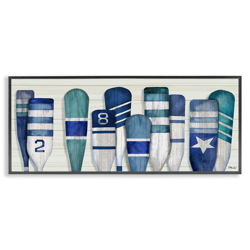 Port Oars Nautical Blue Patterns par Paul Brent - Peinture sur bois, H 10 po x l 24 po x P 1,5 po