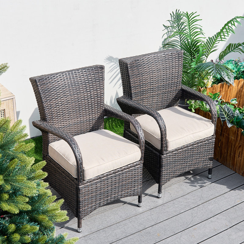 6 - Person Wicker Patio Dining Set with Rectangular Table , Cushions Included, Brown