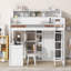 Lit mezzanine en bois avec plusieurs tablettes de rangement et garde-robe-666112528