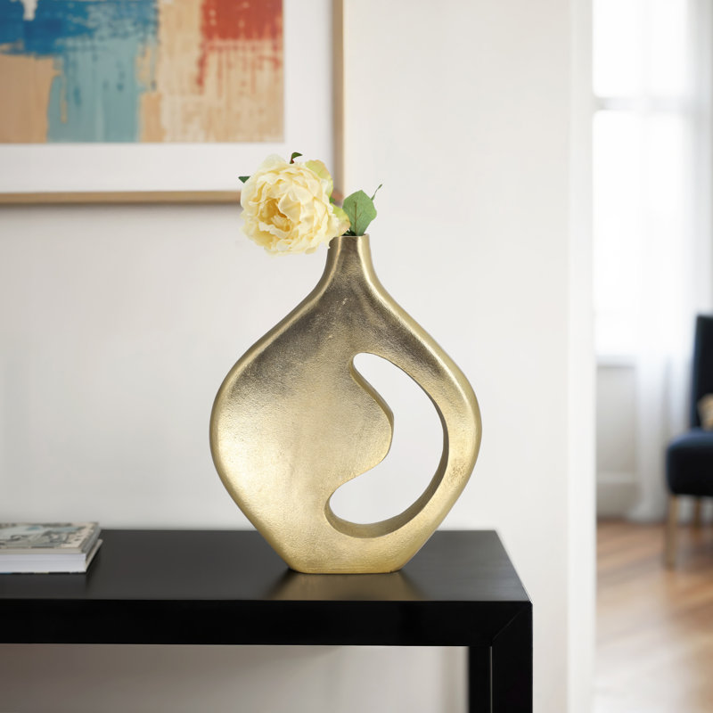 Mercer41 17" Adair Champagne Metal Vase, 12" H x 10" W x 2" D