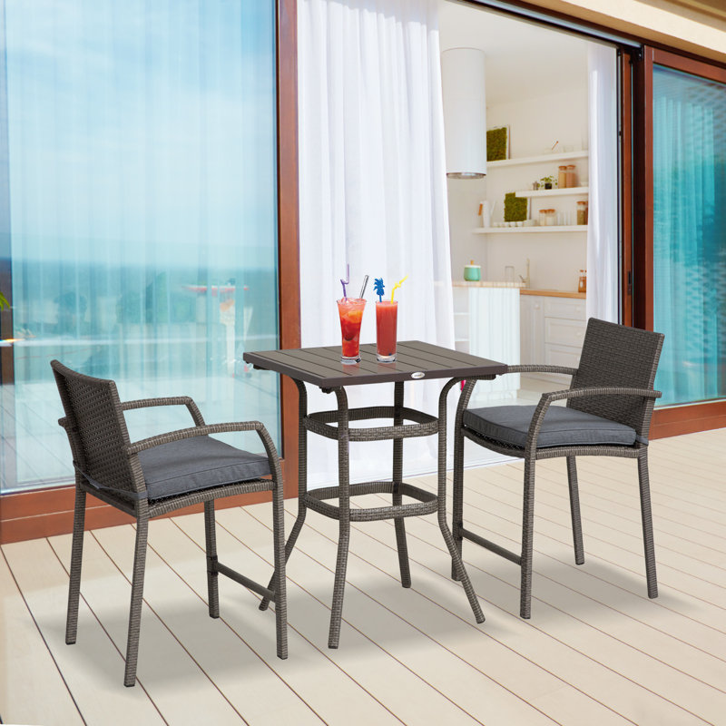 Secondino 2 - Person Patio Dining Set with Rectangular Table , Cushions Included, Gray