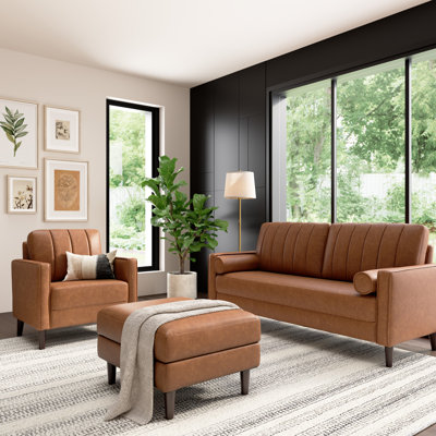 Canapé de 77 W, fauteuil d'appoint de 32 W et repose-pieds avec rangement
