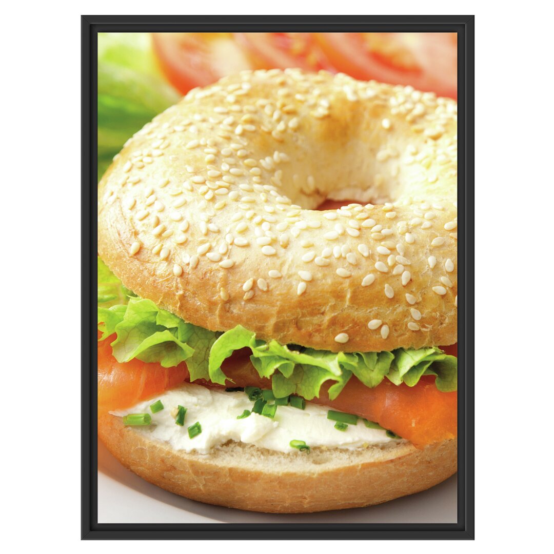 Gerahmtes Wandbild Frischer Lachs Bagel