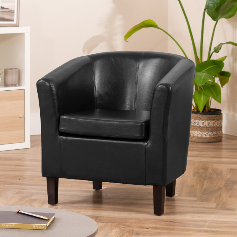 Windle Faux Leather Barrel Chair, Black
