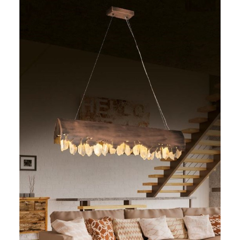 Lustre suspendu Light Kritallos, H 60 po x l 42 po x P 42 po, Cuivre rouillé, Fumée
