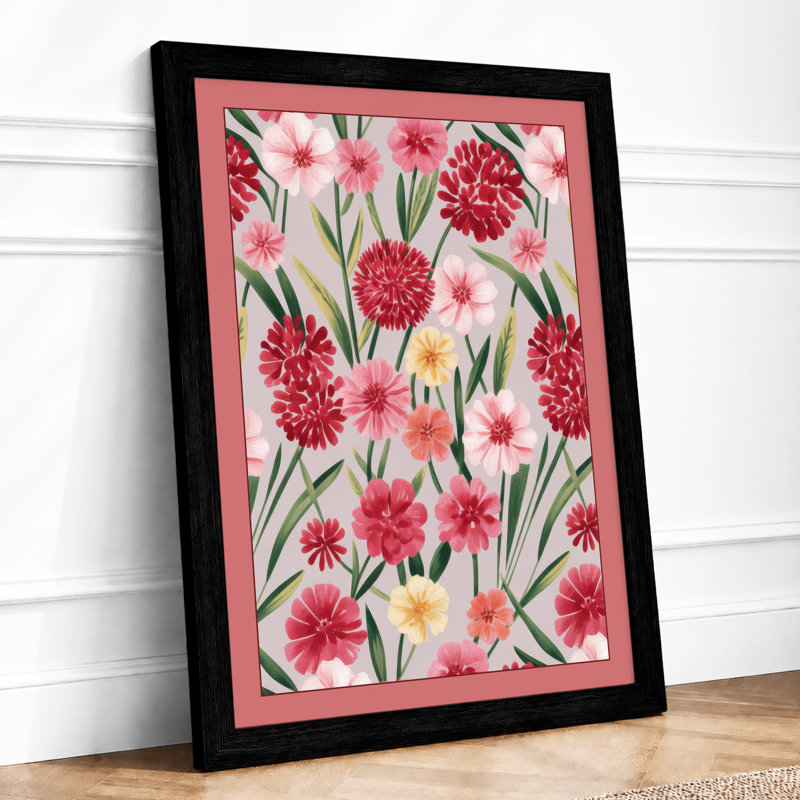 Crimson Carnation Bloom Botanical - Framed Print, A4 - 29.7 x 21.0 cm, Black