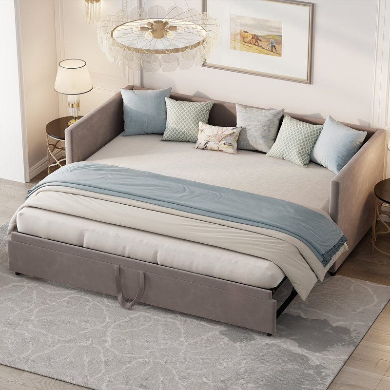 Sruly 3 Seater Velvet Sofa Bed, in Grey