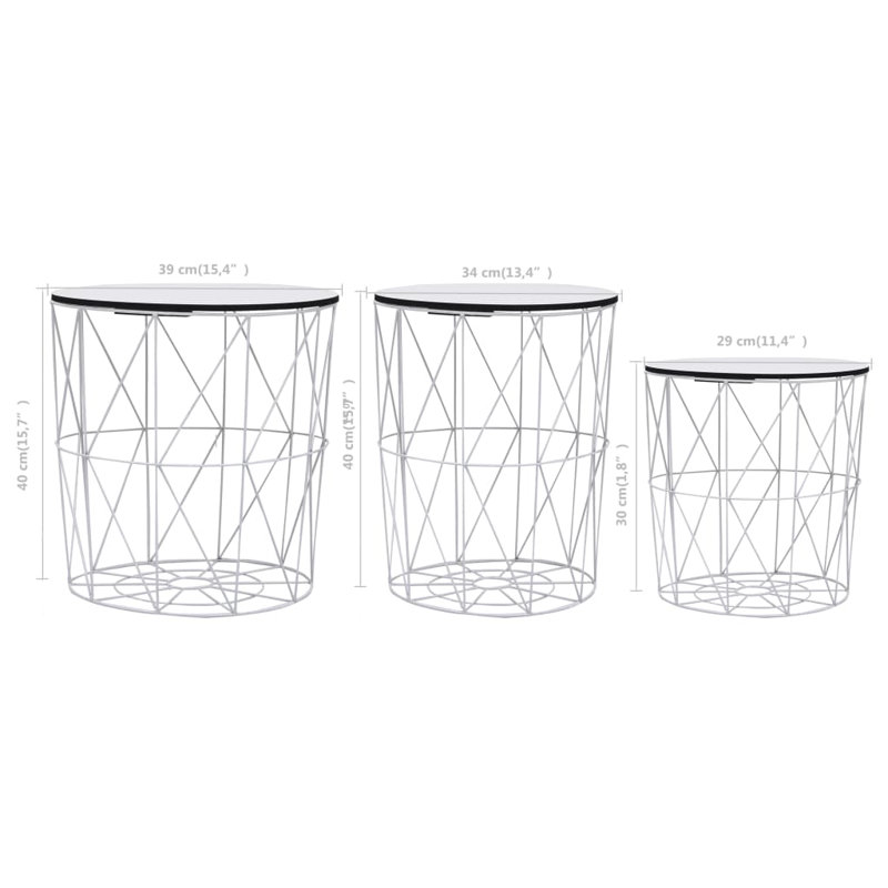Sweitzer Frame 3 Nesting Tables Coffee Table with Storage, White, Gray