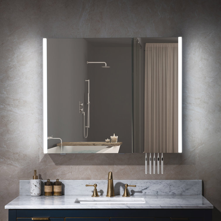 36"W X 30"H Surface Mount Frameless 2 Doors Medicine Cabinet With Mirror Defogger And Soft Close Hinges