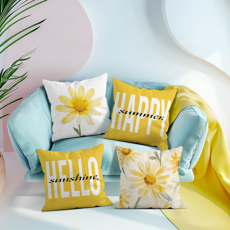 4 Pcs Chrysanthemum Pattern Decorative Pillow Covers