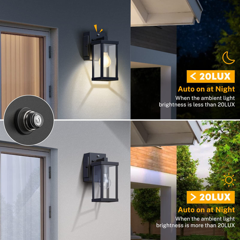 Phillipston Outdoor Wall Light Porch Light with GFCI Outlet Dusk to Dawn Sensor