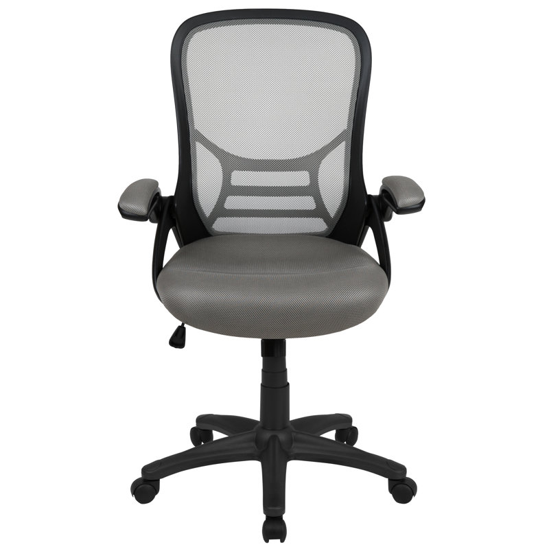 High Back Mesh Ergonomic Swivel Office Chair with Flip-up Arms, Light Grey