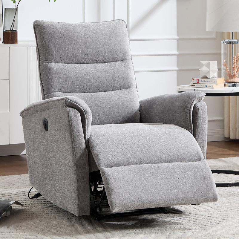 98cm Wide Modern Soft Upholstered Power Recliner, Gray