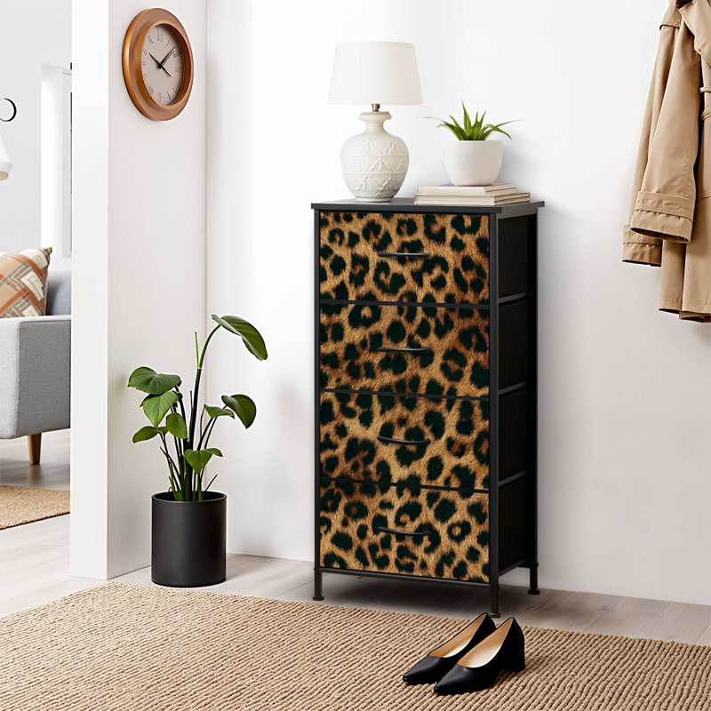 4 Drawer Dresser for Bedroom, Narrow Chest of Drawers, Wooden Top and Study Iron Frame 18"x37.5"-(WxH)