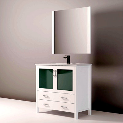 Meuble-lavabo de salle de bain 36 po X P 18,25 po D, dessus en céramique, ensemble de robinet et Miroir