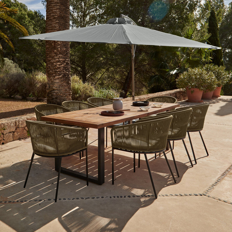 Fabiano 8 - Person Patio Dining Set with Rectangular Table , Cushions Included, Green
