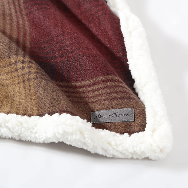 Eddie Bauer Printed Plush Fleece/Sherpa Oversized Throw Blanket, Nordic Plaid Raisin