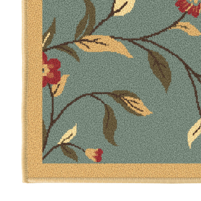 Ottohome Non-Slip Floral Leaves Area Rug For Living Room, Hallway, Entryway Rug, Seafoam Green, Runner 1'10" x 6'