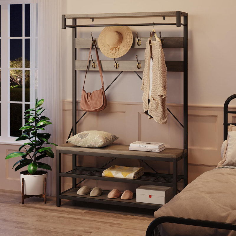 8 Pair Shoe Storage Bench, Gray