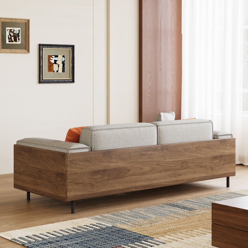 64.56 Inch Mid Century Modern Loveseat 2 Seater Wood Frame Sofa with Washable Covers and 3 Throw Pillows Small Space Apartment Couch Grey
