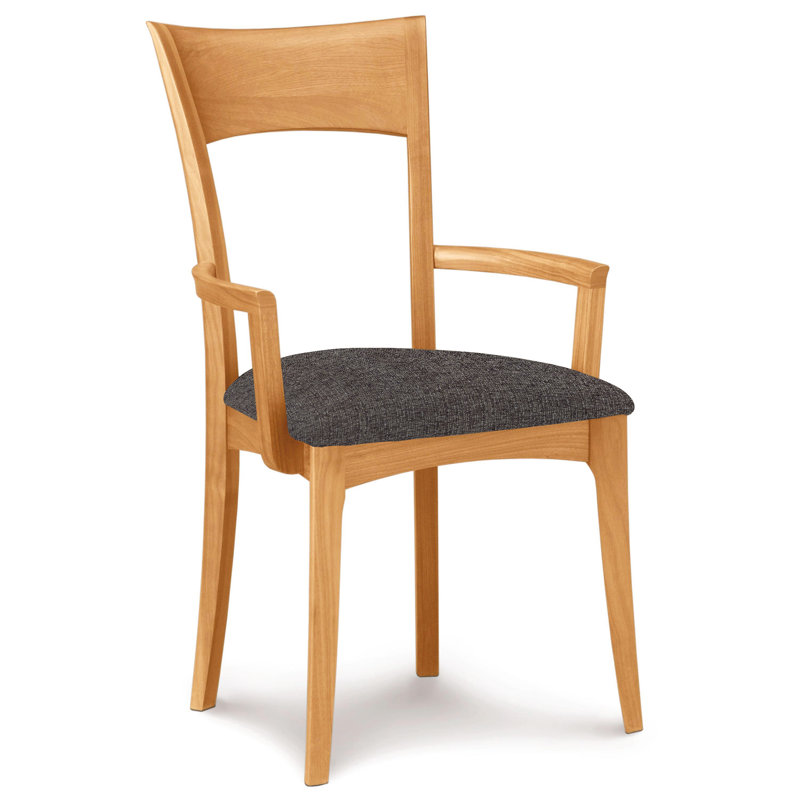 Ingrid Upholstered Arm Chair, Slate Fabric, Natural Cherry