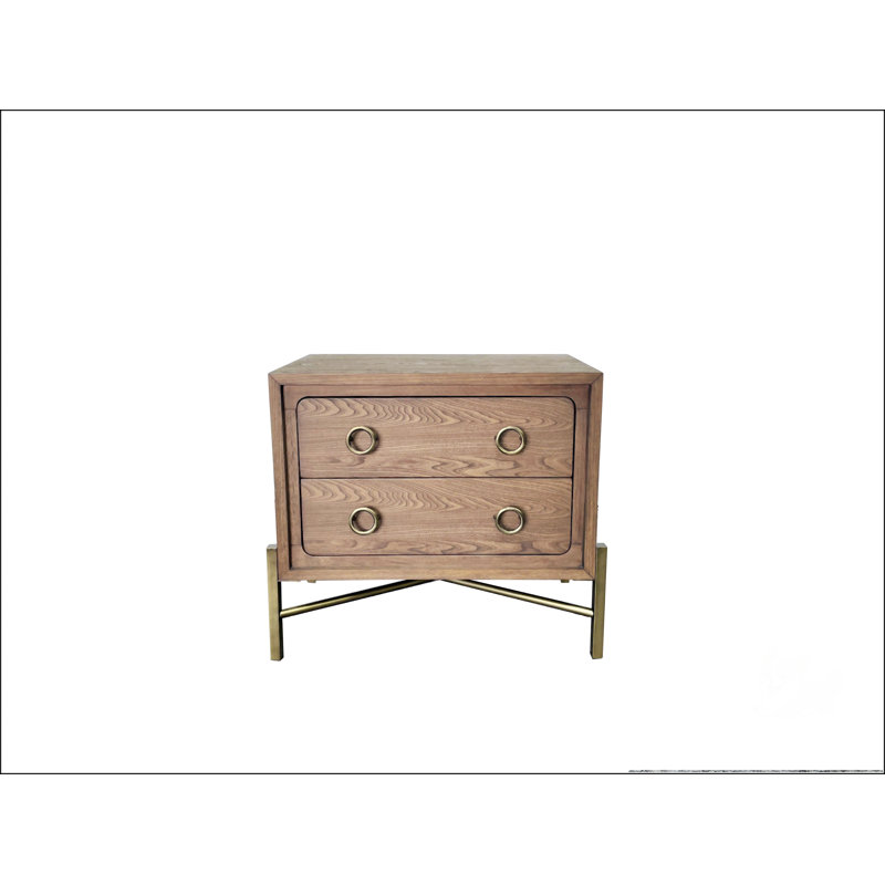 Table de chevet 2 tiroirs avec finition USB au latte avec base en métal