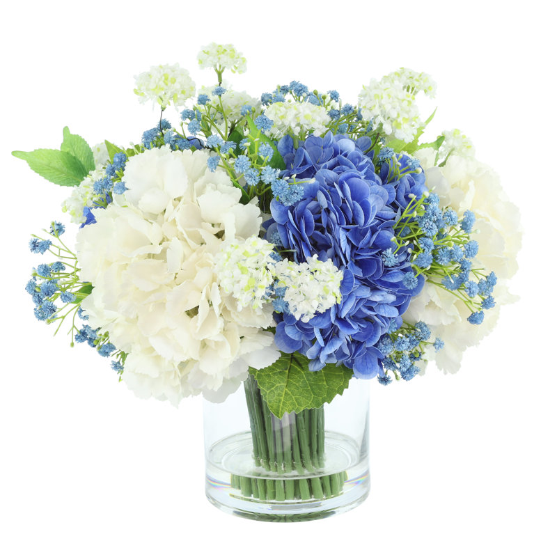 Hydrangea and Baby's Breath Arranged in Glass Vase
